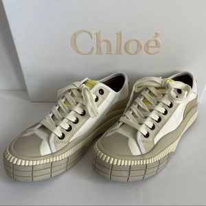 Chloé Sneakers Women Fabric White Fluo Yellow Size 37 (7.5)
